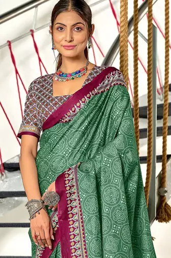 Bandhani hand block print mulmul cotton sarees