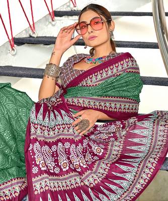 Bandhani hand block print mulmul cotton sarees 3