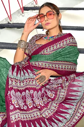 Bandhani hand block print mulmul cotton sarees