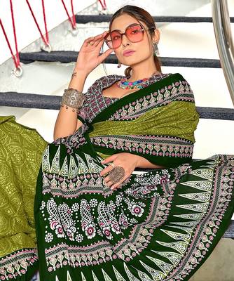 Bandhani hand block print mulmul cotton sarees 3