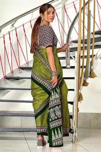 Bandhani hand block print mulmul cotton sarees