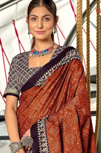 Bandhani hand block print mulmul cotton sarees