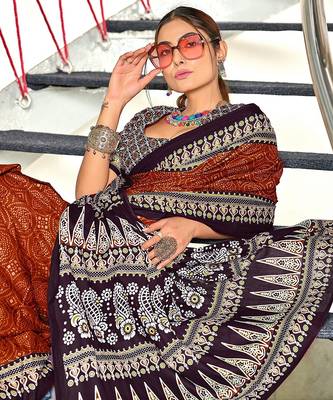 Bandhani hand block print mulmul cotton sarees 3