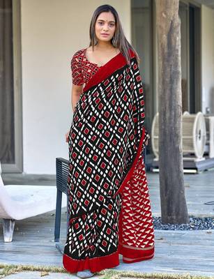 Pure mulmul cotton hand block print sarees 1