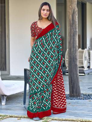 Pure mulmul cotton hand block print sarees 1