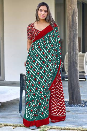 Pure mulmul cotton hand block print sarees