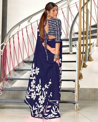Hand block printed cotton mul saree with blouse 4