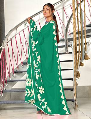 Hand block printed cotton mul saree with blouse 3