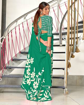 Hand block printed cotton mul saree with blouse 4