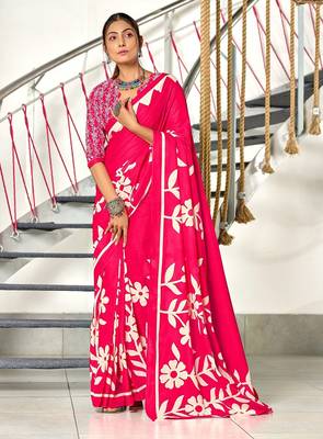 Hand block printed cotton mul saree with blouse 1