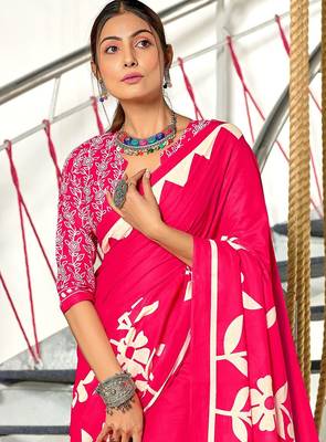 Hand block printed cotton mul saree with blouse 2
