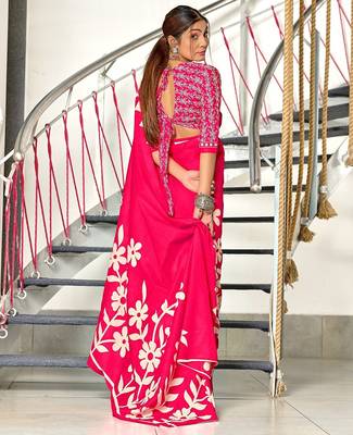 Hand block printed cotton mul saree with blouse 4