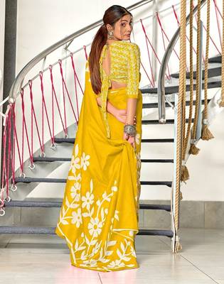 Hand block printed cotton mul saree with blouse 4