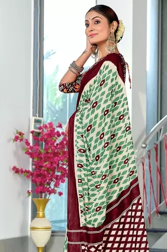 Hand block print mulmul cotton sarees