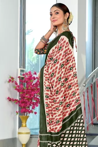 Hand block print mulmul cotton sarees