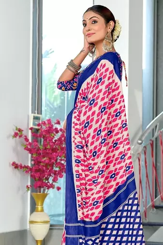Hand block print mulmul cotton sarees