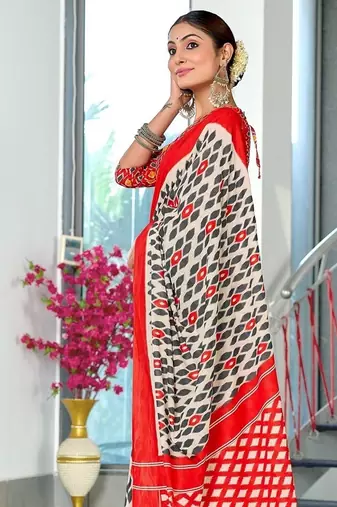 Hand block print mulmul cotton sarees