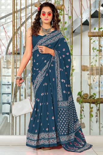 Hand block print mulmul cotton sarees