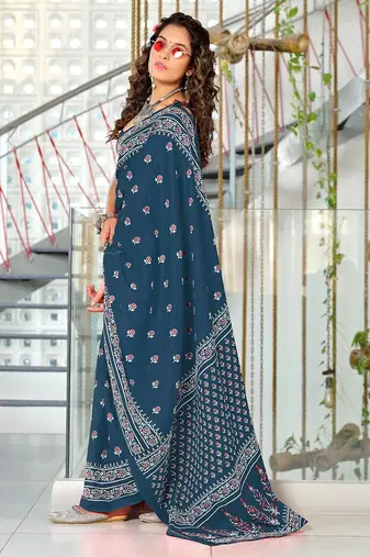Hand block print mulmul cotton sarees