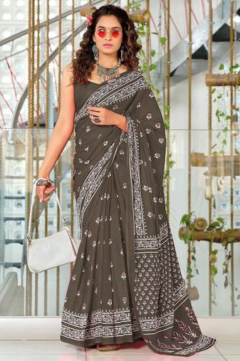 Hand block print mulmul cotton sarees
