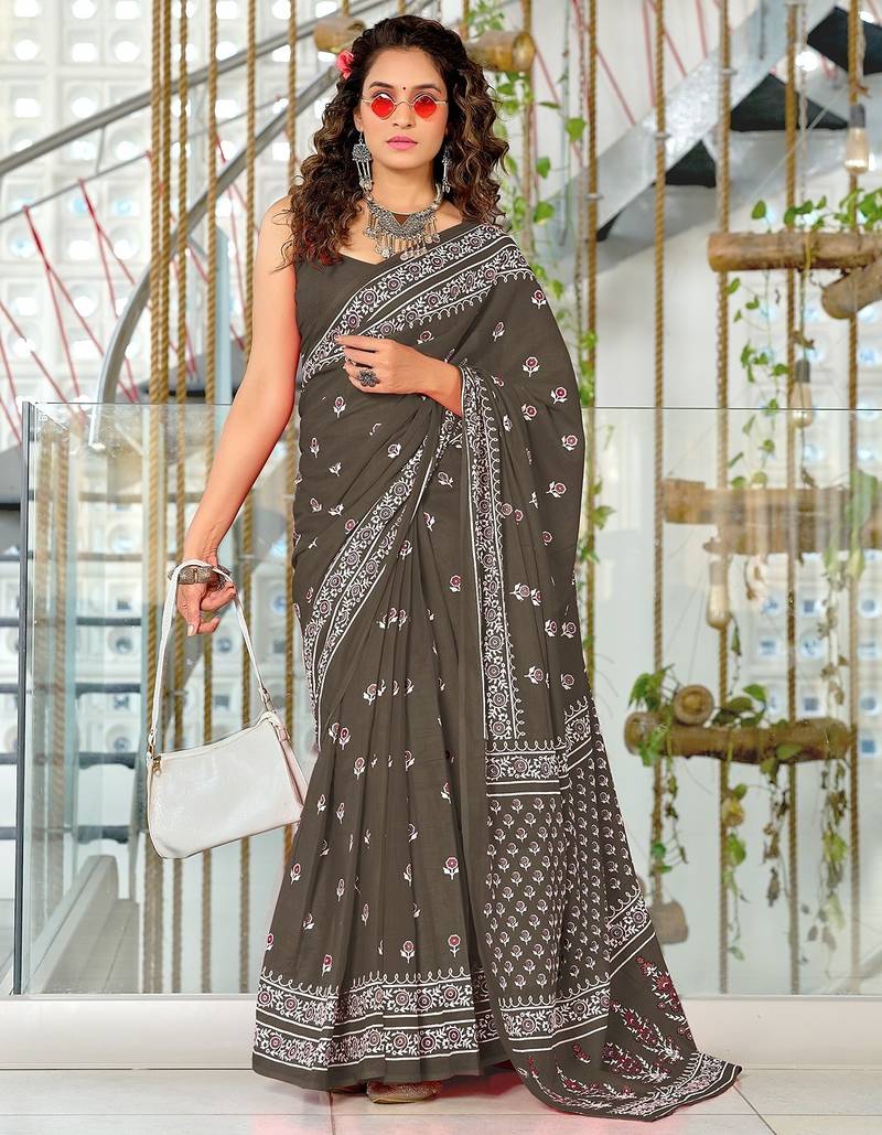 Hand block print mulmul cotton sarees