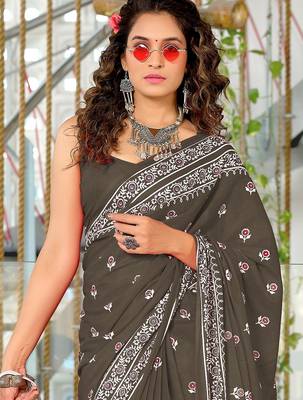 Hand block print mulmul cotton sarees 2