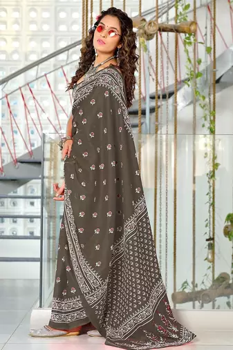 Hand block print mulmul cotton sarees