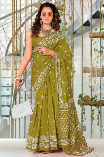 Hand block print mulmul cotton sarees