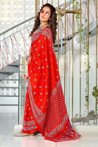 Hand block print mulmul cotton sarees