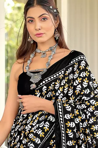 Hand block print mulmul cotton sarees