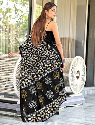 Hand block print mulmul cotton sarees 4