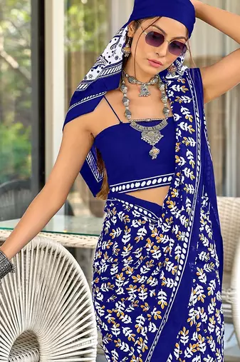 Hand block print mulmul cotton sarees