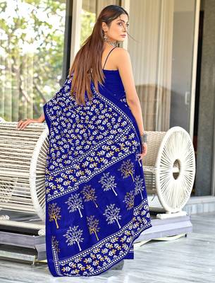 Hand block print mulmul cotton sarees 4