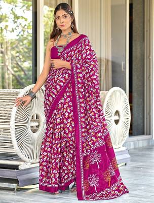 Hand block print mulmul cotton sarees 1