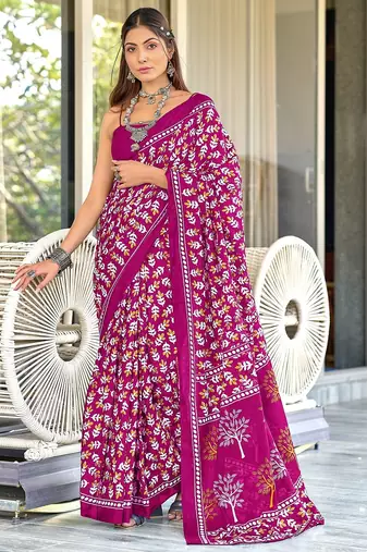 Hand block print mulmul cotton sarees