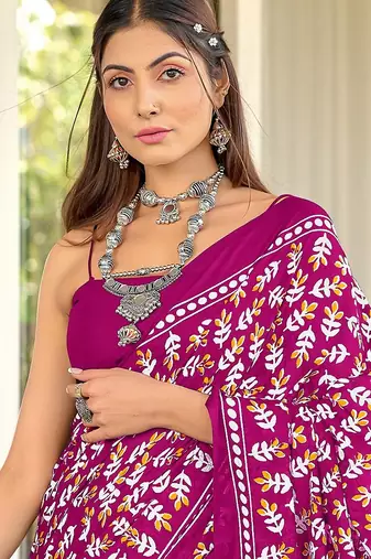 Hand block print mulmul cotton sarees