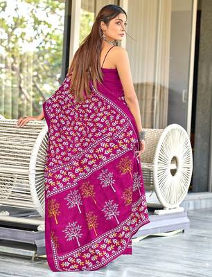 Hand block print mulmul cotton sarees 4
