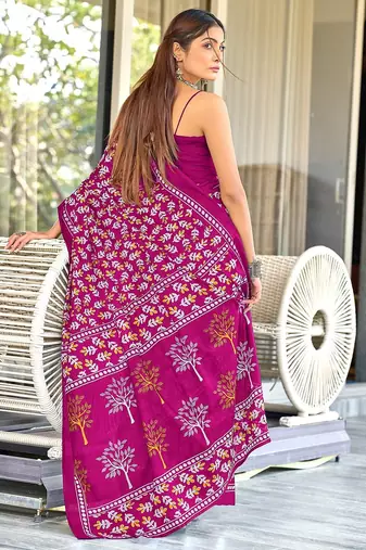 Hand block print mulmul cotton sarees
