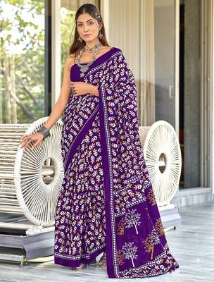 Hand block print mulmul cotton sarees 1