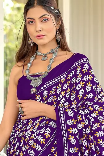 Hand block print mulmul cotton sarees