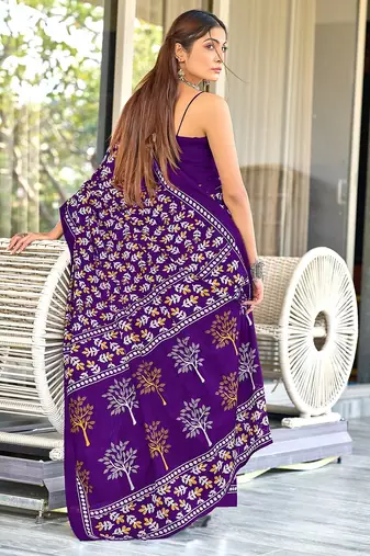 Hand block print mulmul cotton sarees