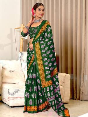 Hand block print mulmul cotton sarees 1