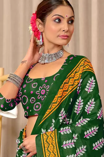 Hand block print mulmul cotton sarees