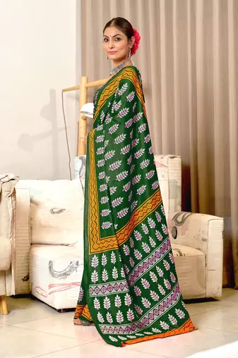 Hand block print mulmul cotton sarees