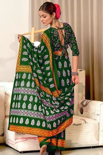 Hand block print mulmul cotton sarees