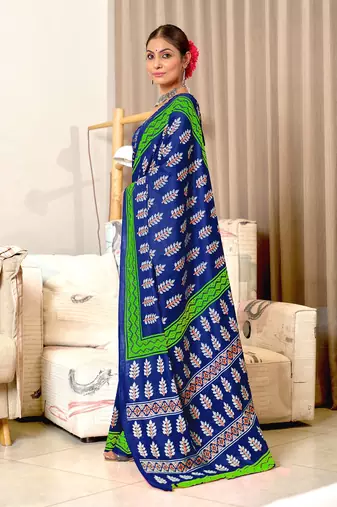 Hand block print mulmul cotton sarees