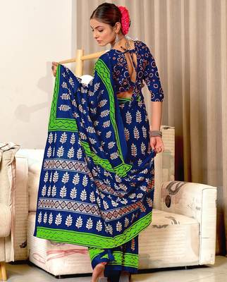 Hand block print mulmul cotton sarees 4