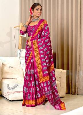 Hand block print mulmul cotton sarees 1