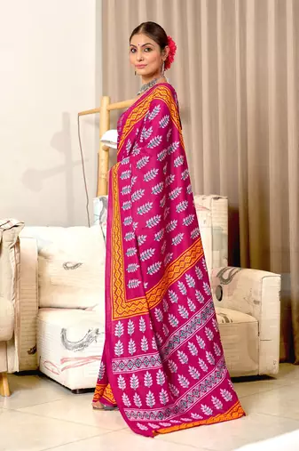 Hand block print mulmul cotton sarees