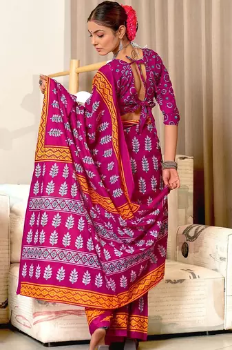 Hand block print mulmul cotton sarees